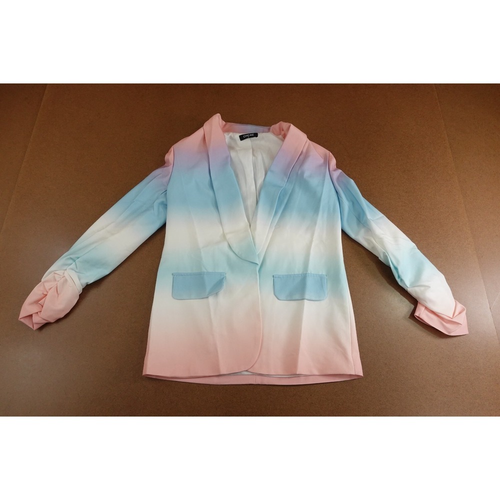 Chicme Womens Size Medium Pastel Ombre Padded Shoulder Open Front Blazer New